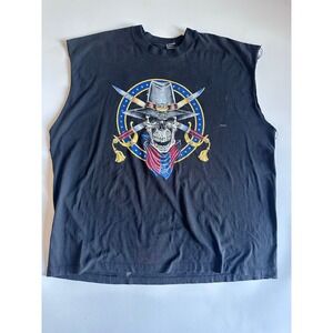 BEST XXXL Adult Black Sleeveless Shirt Skull Cowboy Hat Swords Graphic Tee 1061